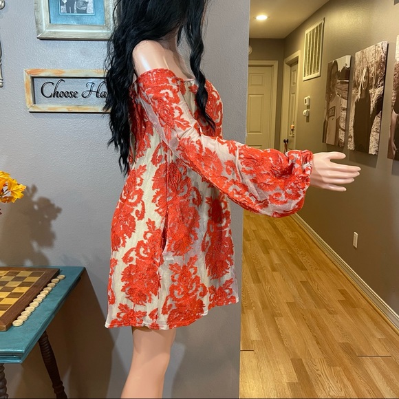 For Love & Lemons rust beige lace off shoulder dress - Picture 8 of 15